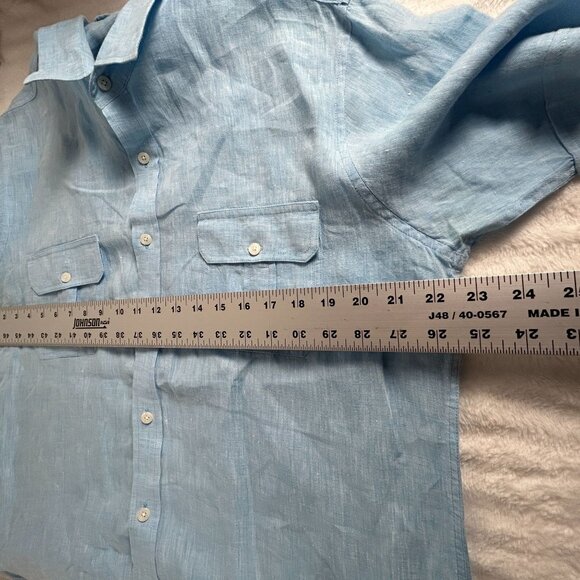Aqua Toscano Mens Light Blue Short Sleeve Button-Up Linen Shirt Large Casual - Picture 6 of 7